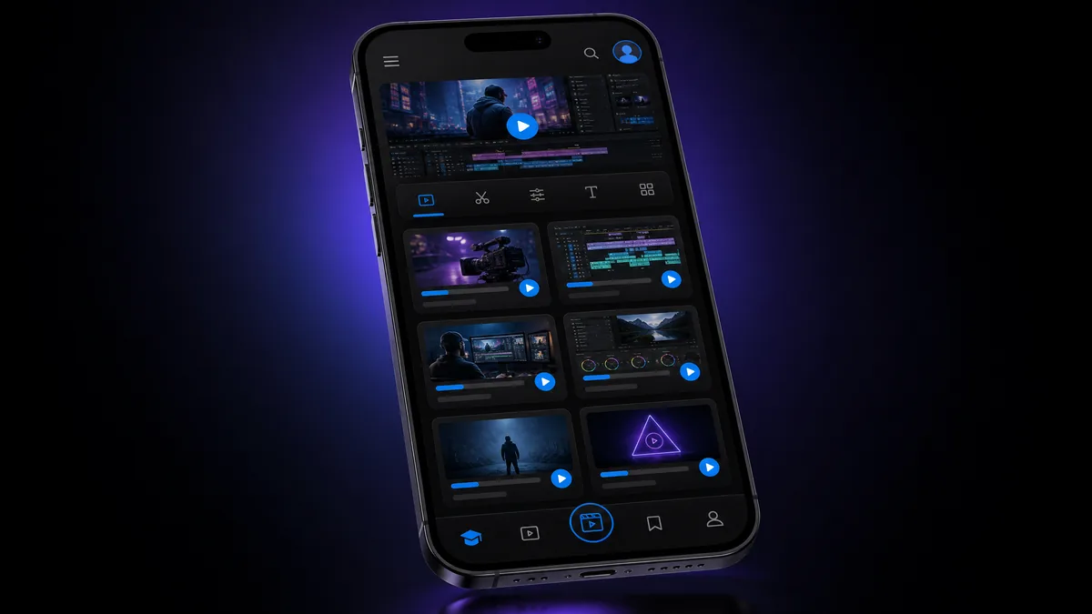 黑料网 移动 APP 界面预览，暗色主题课程网格